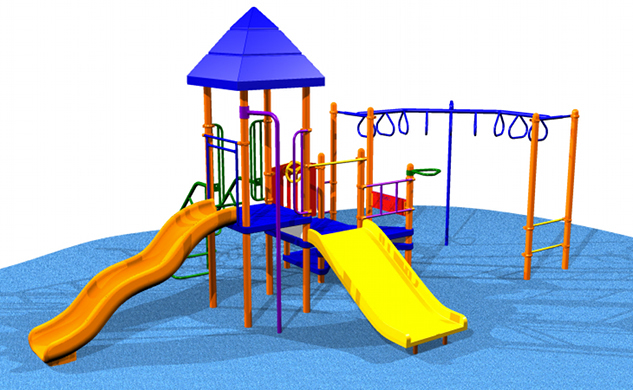 This large playset can accommodate up to 24 children and has a fire pole!