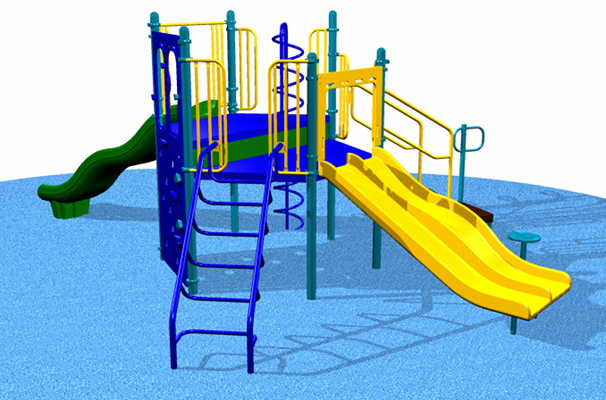 This playground contains 5 elevated play events and an ADA transfer module!