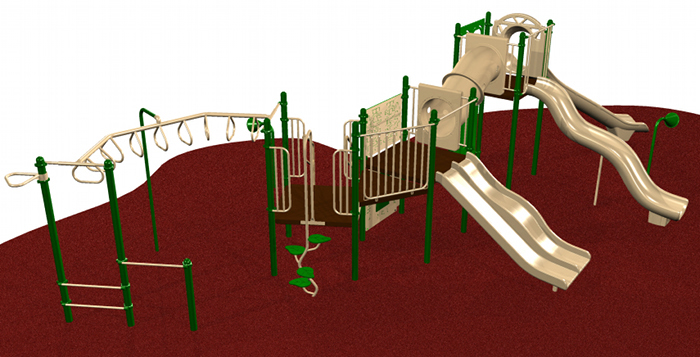 A playground system with ADA compliant transfer modules