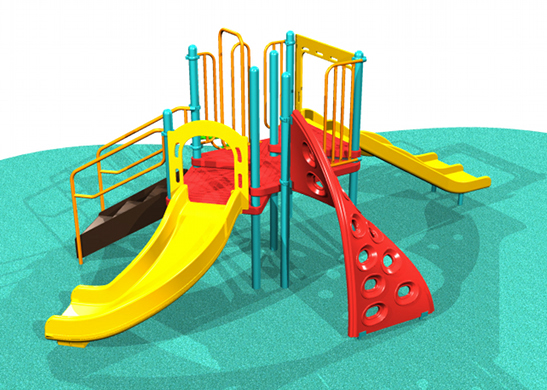 Multicolored outdoor school playgrounds with slides