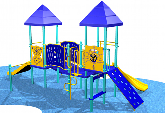 Blue and yellow toddler pilot themed playground