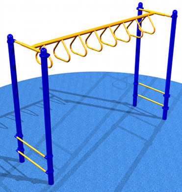 Digital design of blue and yellow overhead loop ladder