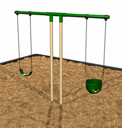 Green T-Swing Set with standard and infant swing