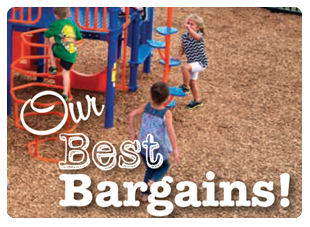 3 young kids play climbing on a blue and red playground