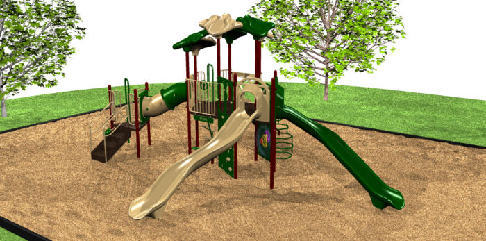 A economical playground system with 2 slides