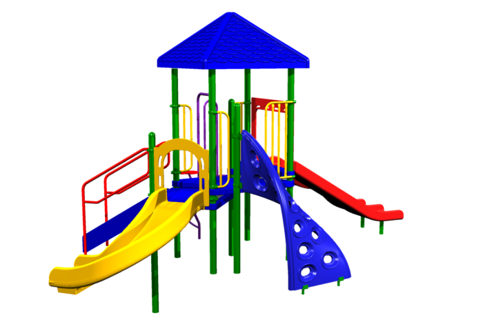 Our shaded playset has two slides and two climbers!