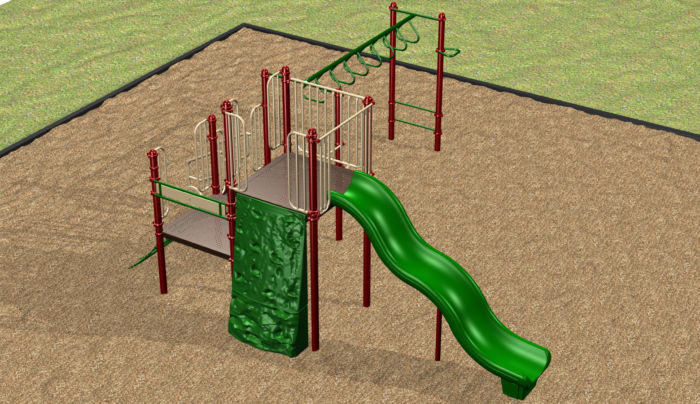 A small playground system with plenty of fun activities