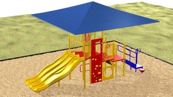 Canopied Playground system with various activities for kids